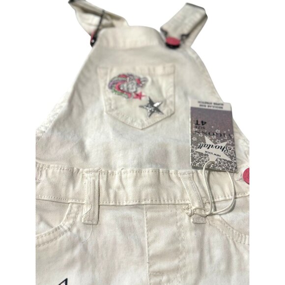 Vigoss Toddler Girls White Stretchy Overalls Size 4T With Pink Buttons & Star Pa - Picture 3 of 5